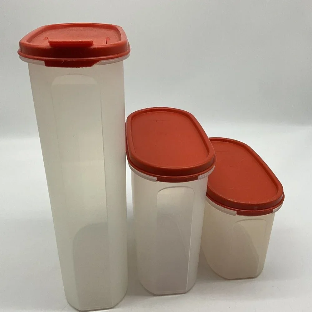 Tupperware Vintage Modular Mate Lot of 3 Containers with Red Lids Collectible